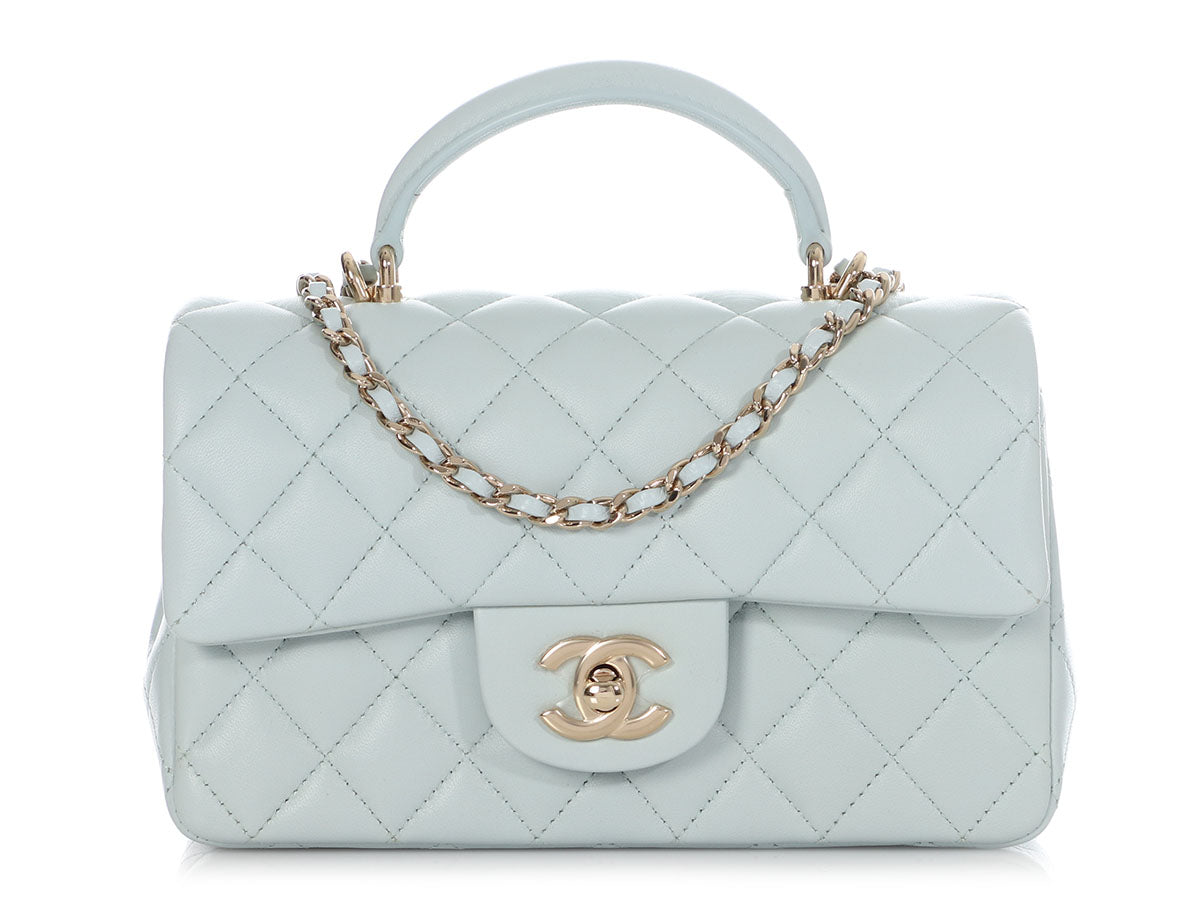 Chanel Flap Bag with Top Handle Mini Baby Blue in Lambskin Leather