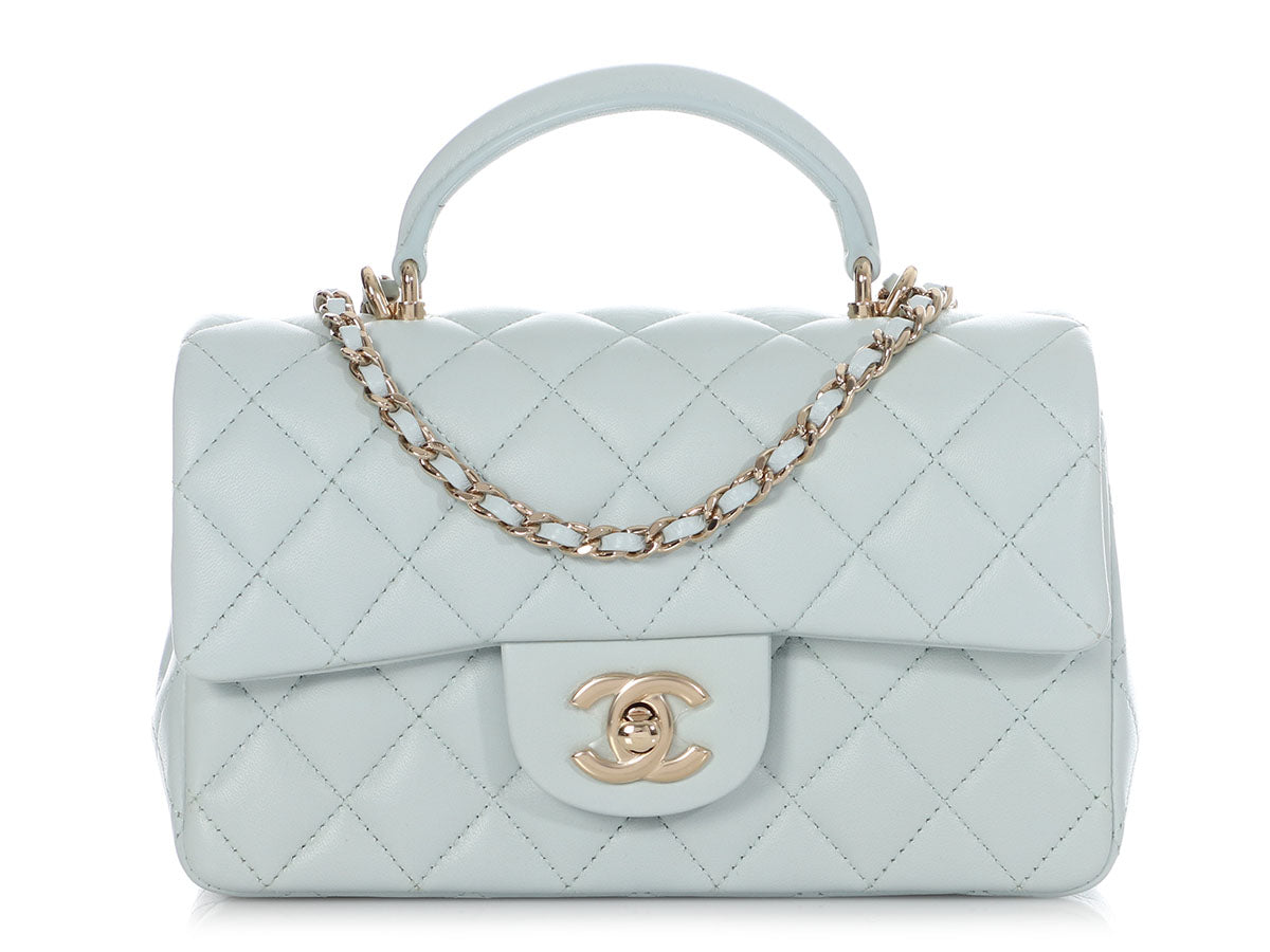 Chanel Mini Classic Flap (N5XXxxxx) Baby Blue Lambskin, Light Gold  Hardware, with Dust Cover & Box