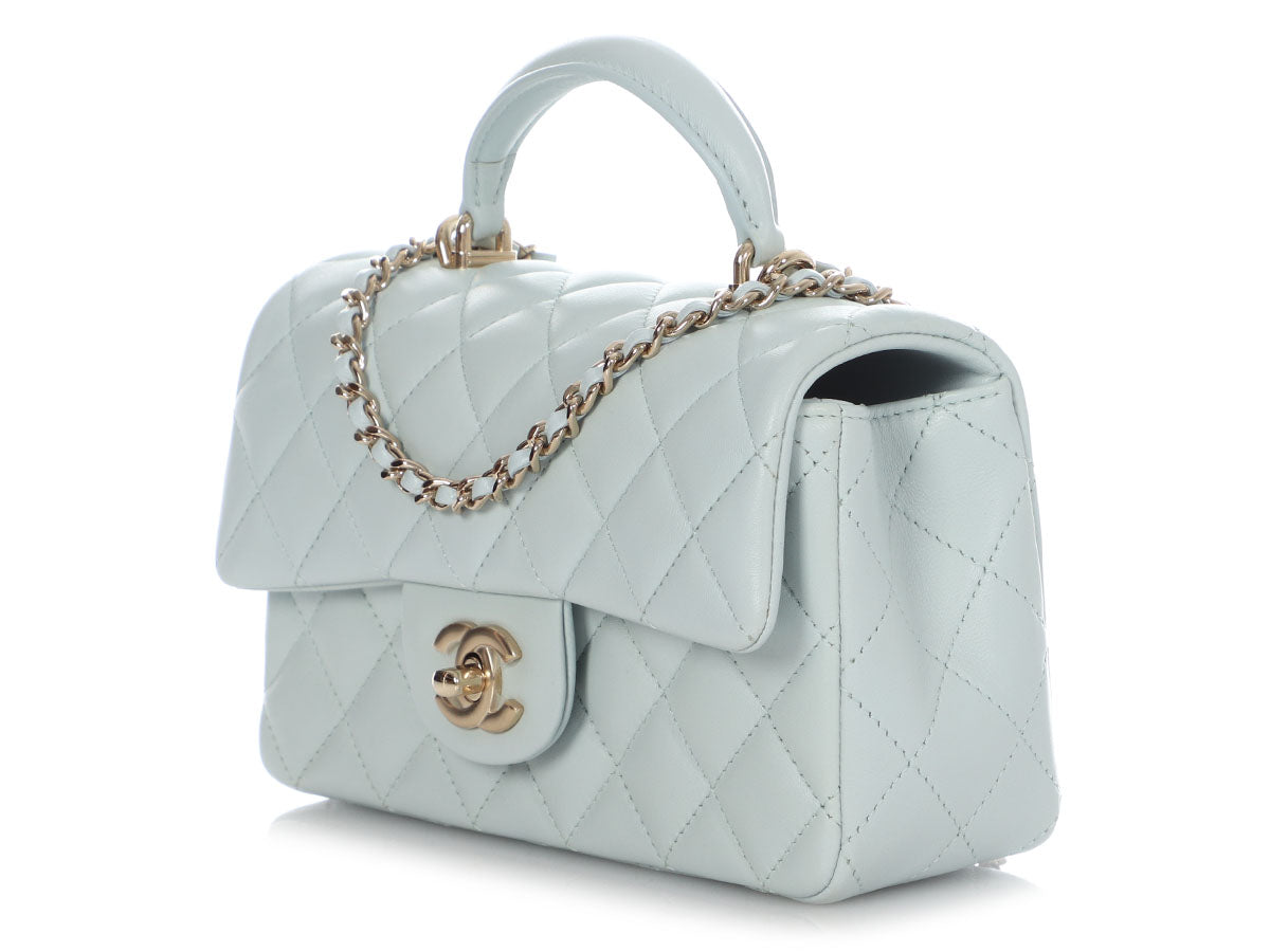 Chanel Pale Blue Quilted Lambskin In The Loop Top Handle Mini Flap