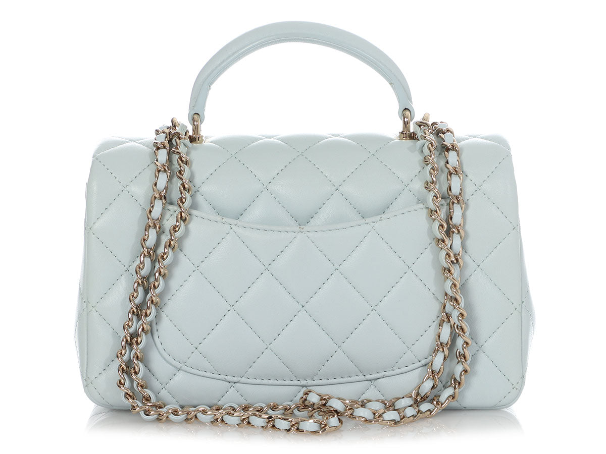 Chanel Light Blue Quilted Lambskin Mini Coco Top Handle Bag Pale Gold Hardware, 2022 (Very Good)