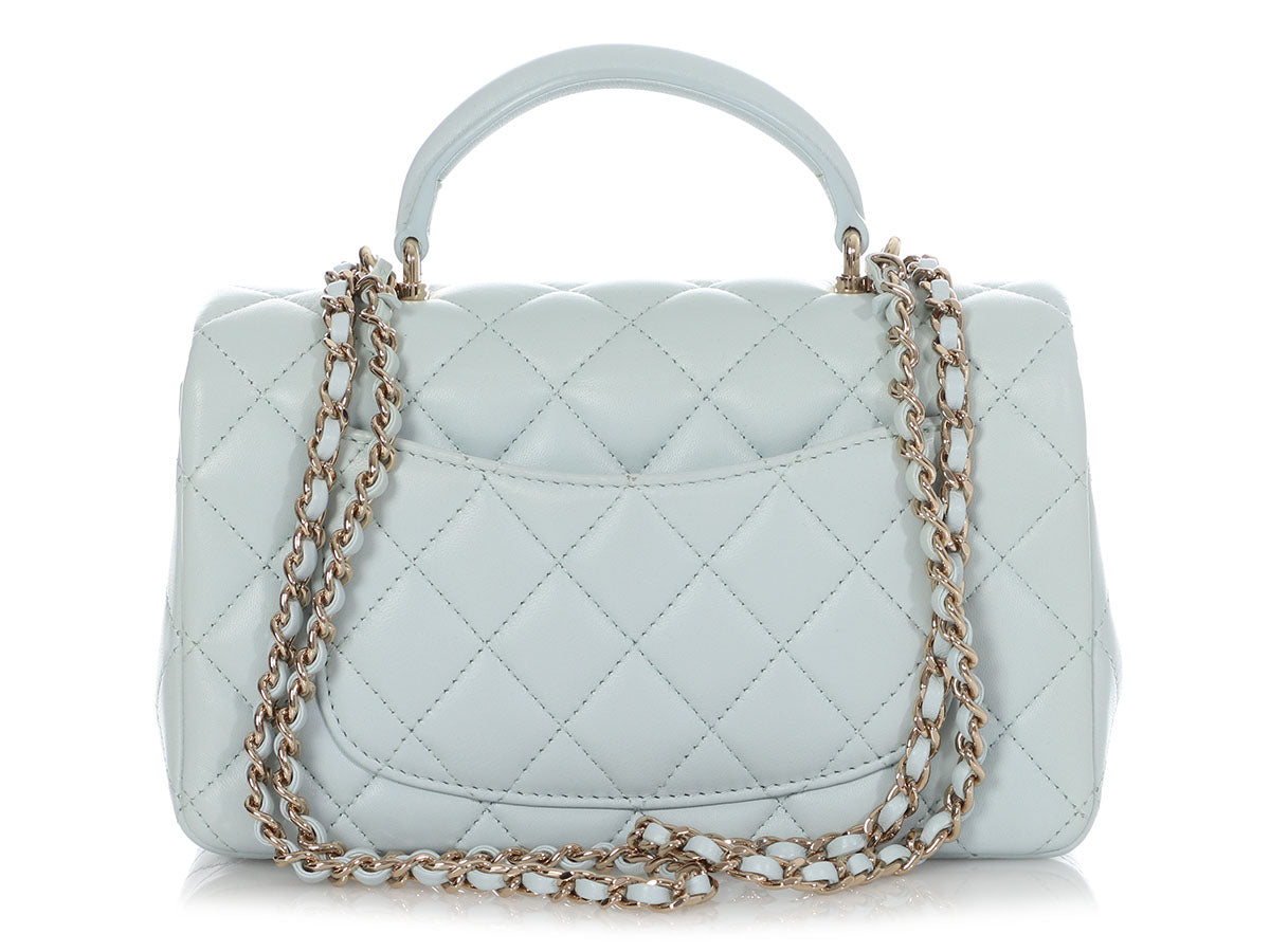 Chanel Top Handle Mini Rectangular Flap Bag Light Blue Lambskin