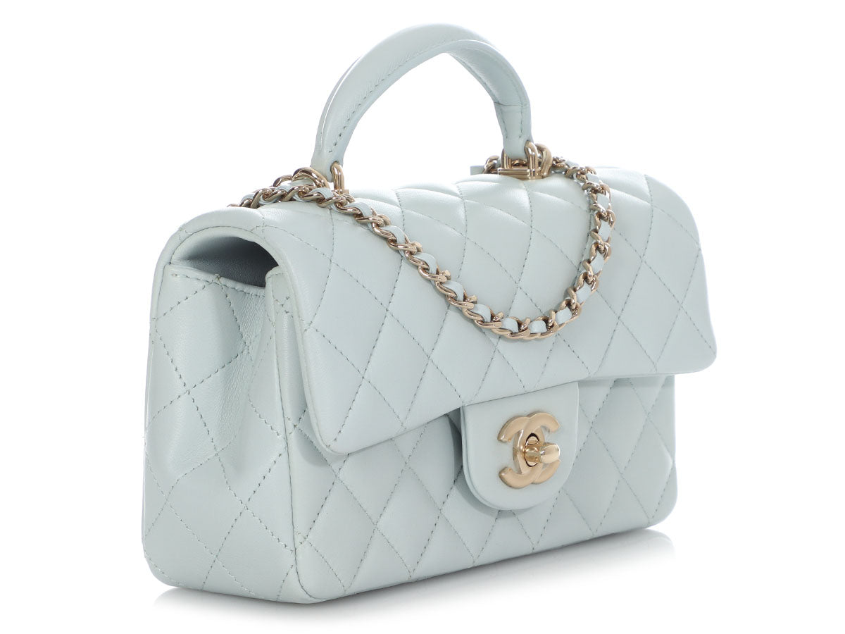 Light Blue Quilted Lambskin Mini Coco Top Handle Bag Pale Gold Hardware,  2022