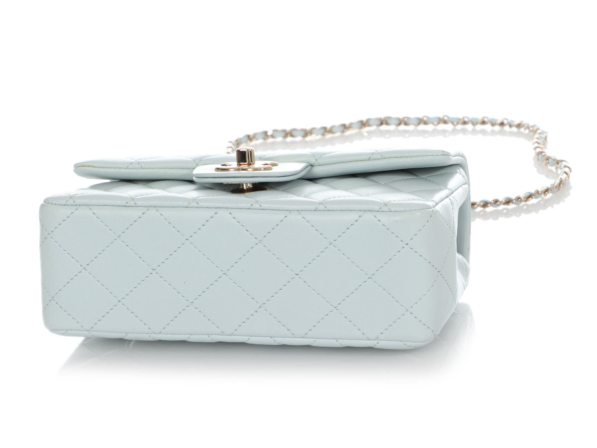 Chanel Light Blue Quilted Lambskin Mini Square Classic Flap Pale