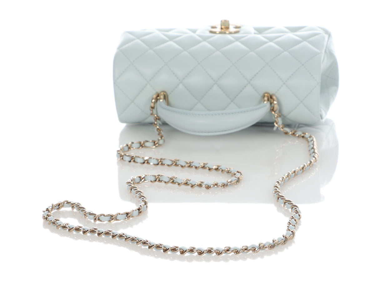 Chanel Light Blue Quilted Lambskin Mini Top Handle Bag