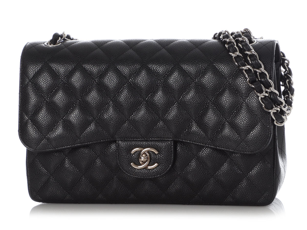 Chanel Jumbo Black Quilted Caviar Classic Double Flap