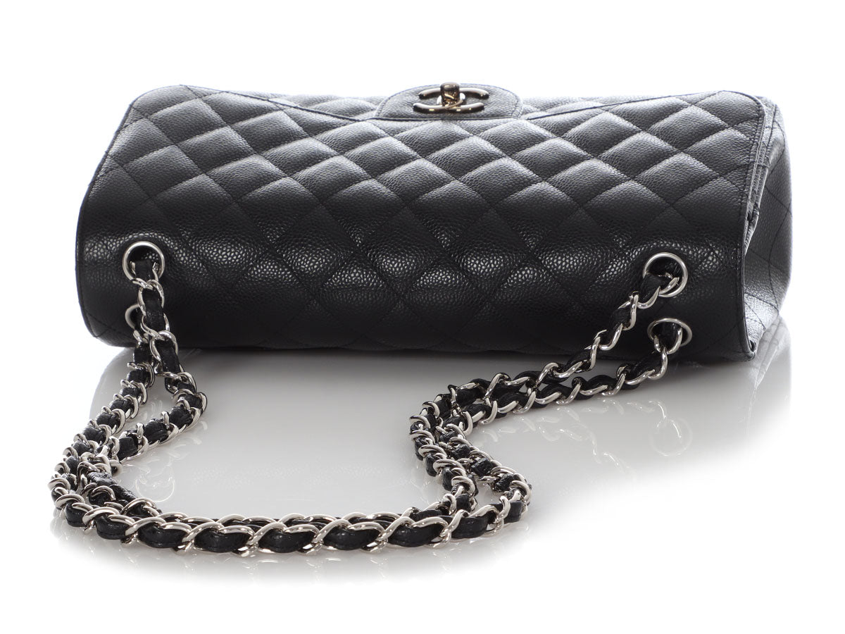 Chanel Jumbo Black Quilted Caviar Classic Double Flap