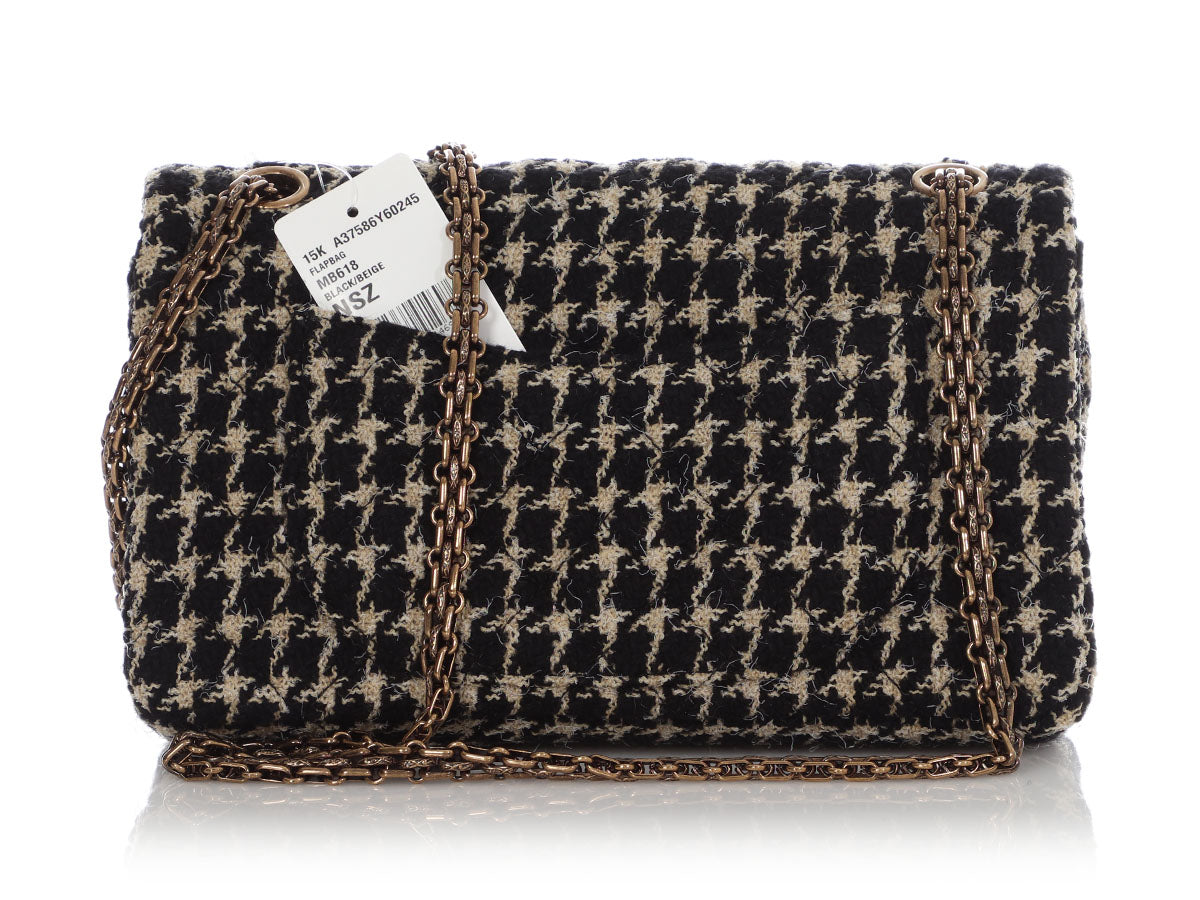CHANEL Tweed Quilted Chanel 19 Wallet On Chain WOC Black Beige