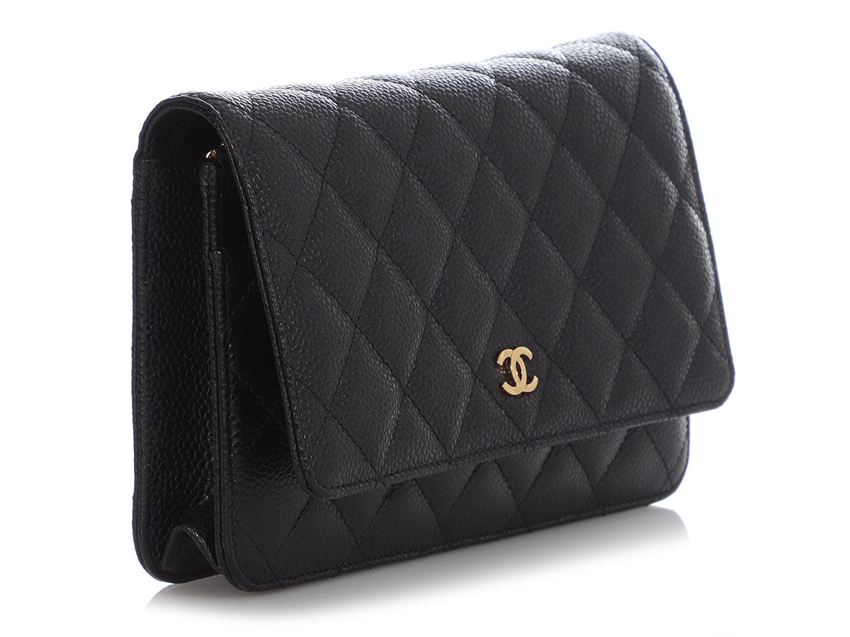 Chanel Black Quilted Caviar Wallet on Chain