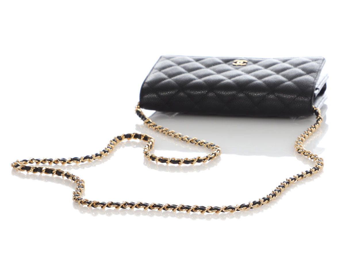 CHANEL Metallic Caviar Quilted Square Wallet On Chain WOC Dark Blue |  FASHIONPHILE