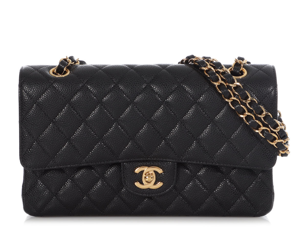 Chanel Medium/Large Black Quilted Caviar Classic Double Flap