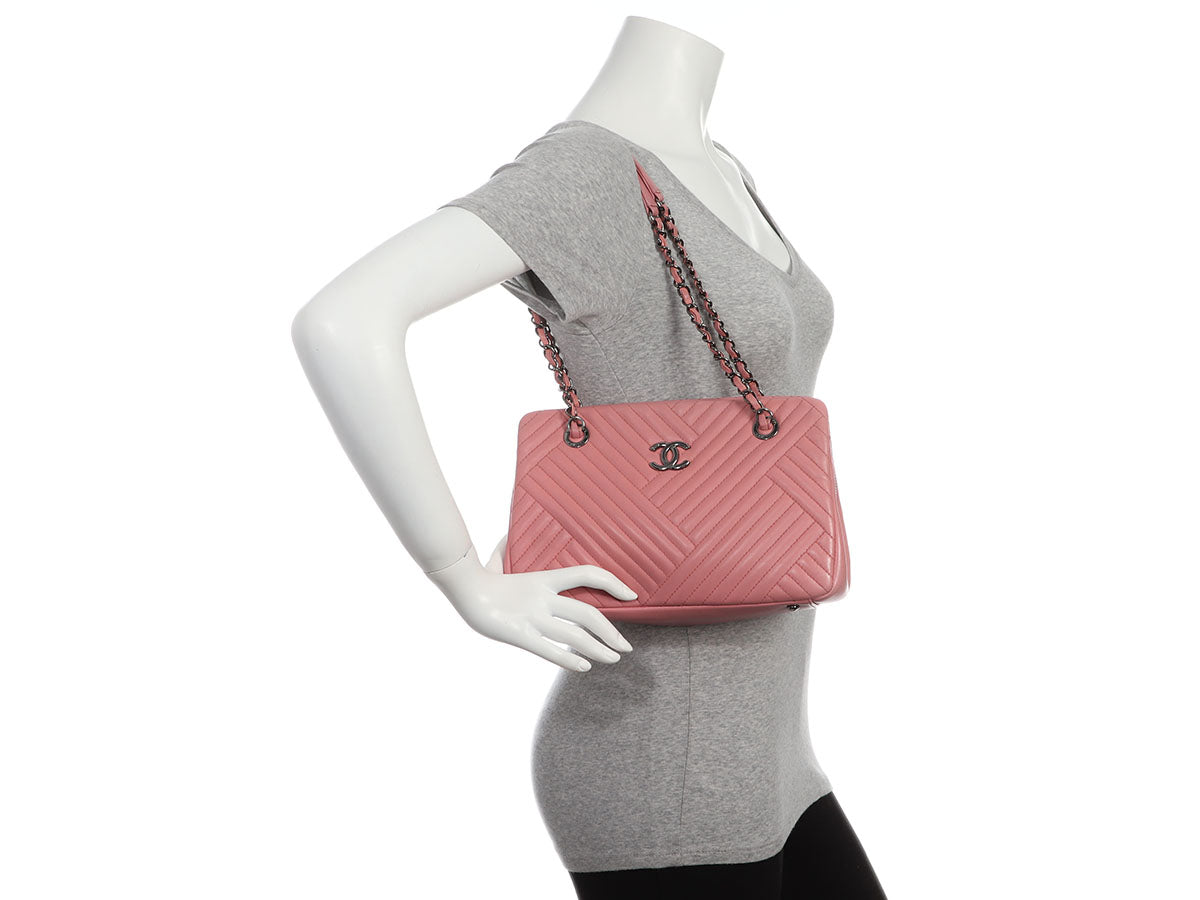 Chanel Pink Chevron-Quilted Calfskin Shoulder Bag