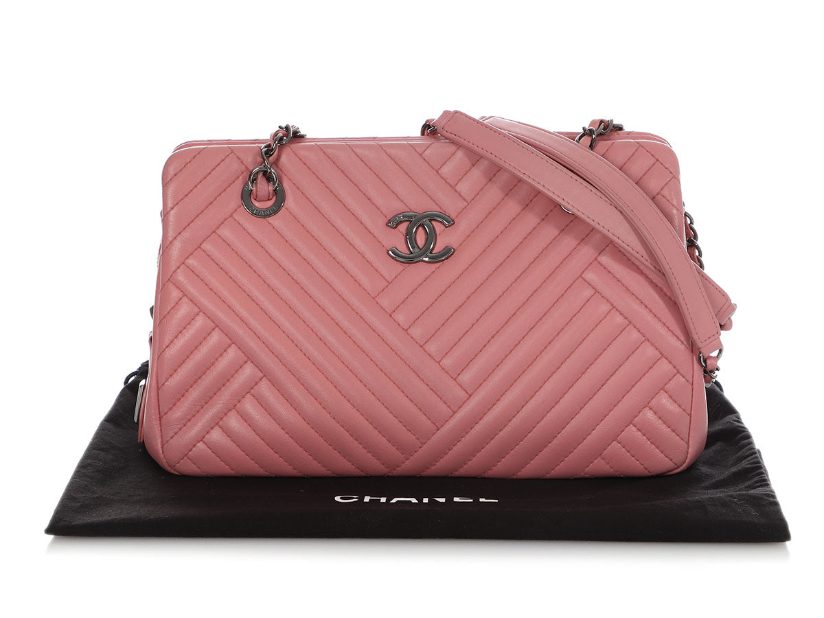 Chanel Pink Chevron-Quilted Calfskin Shoulder Bag by Ann's Fabulous Finds