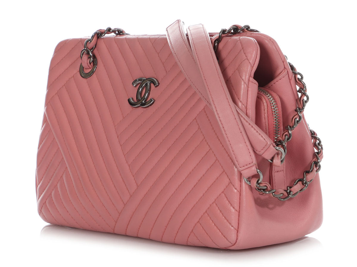 Chanel Pink Chevron-Quilted Calfskin Shoulder Bag