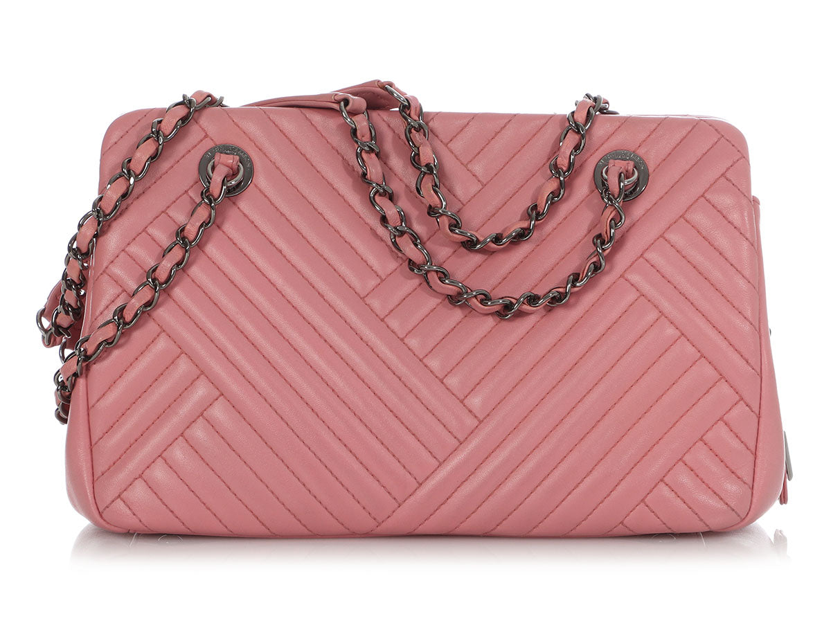 Chanel Pink Chevron-Quilted Calfskin Shoulder Bag by Ann's Fabulous Finds