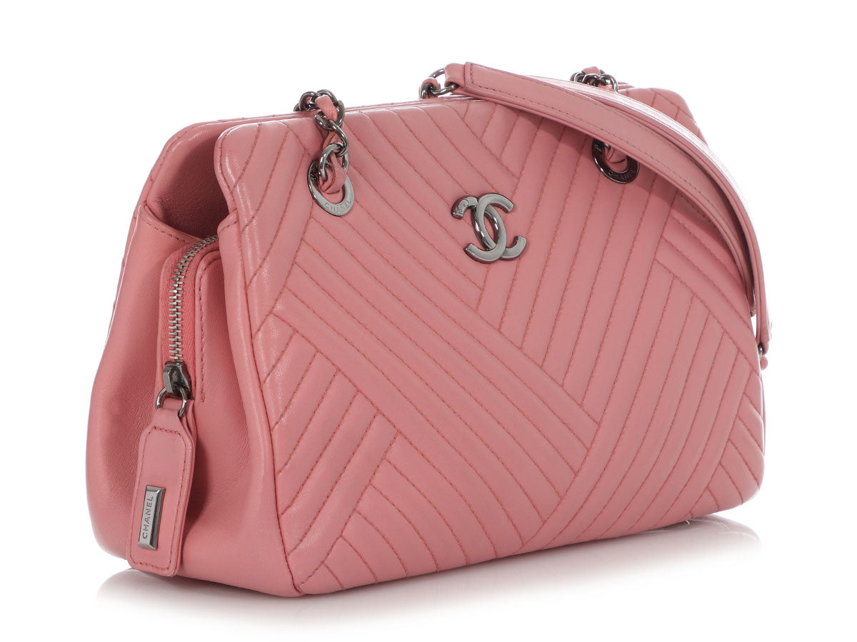 Chanel Pink Chevron-Quilted Calfskin Shoulder Bag by Ann's Fabulous Finds