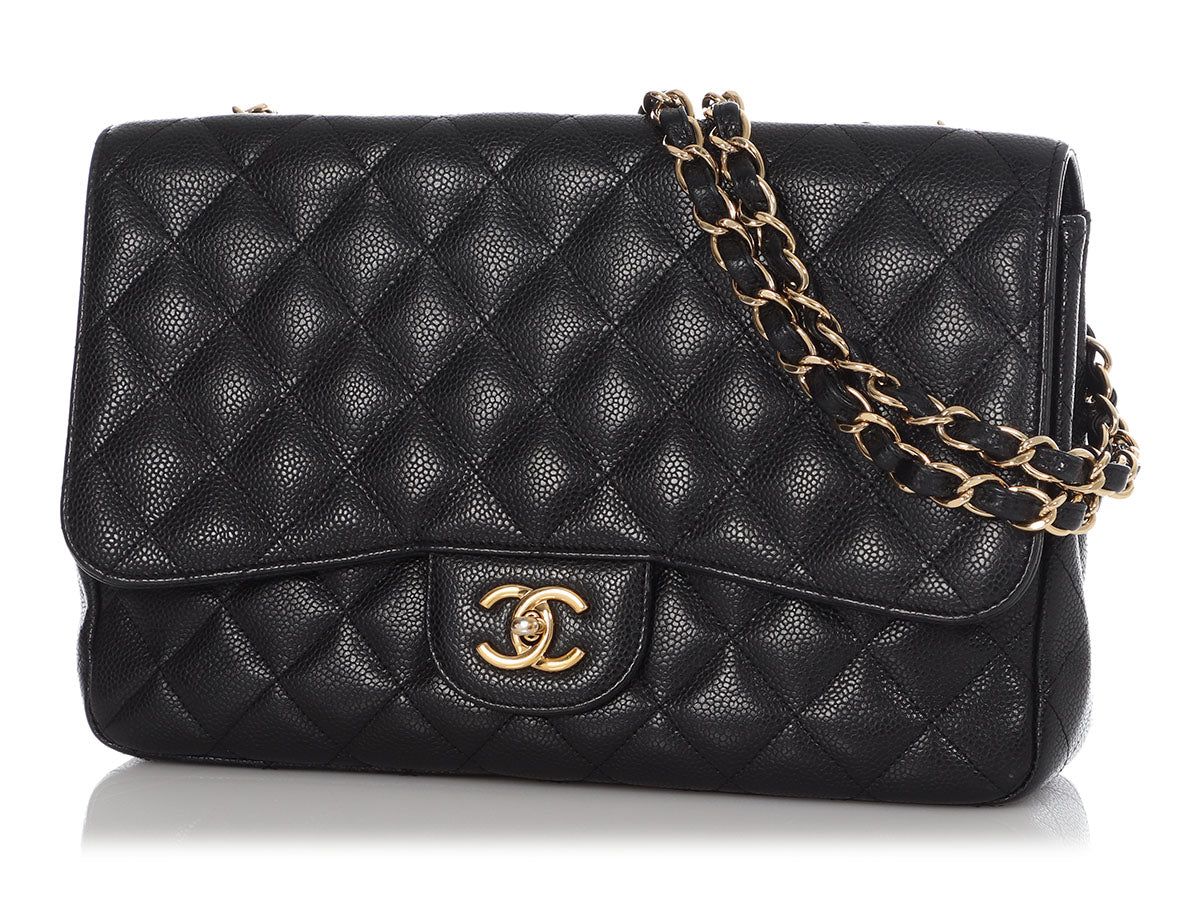 Chanel Black Classic Caviar Jumbo Double Flap Bag
