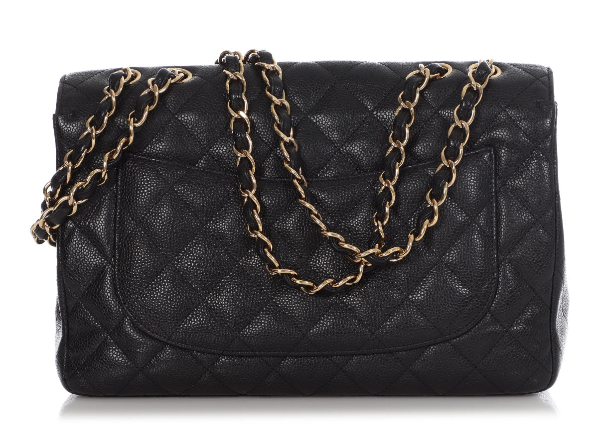 Chanel Jumbo Classic Single Flap Bag in Black Caviar | Dearluxe