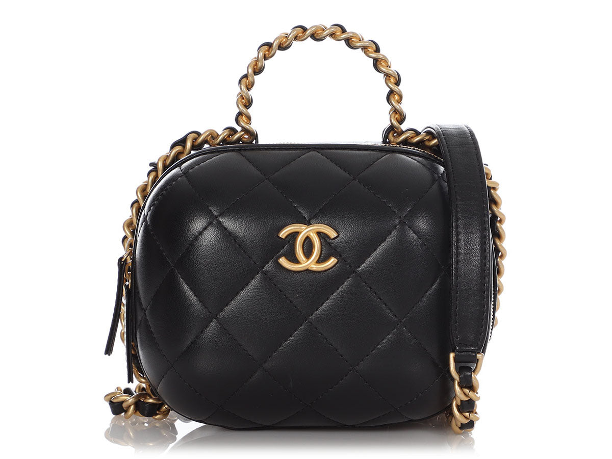 CHANEL Lambskin Quilted Top Handle Mini Vanity Case With Chain Black 766164