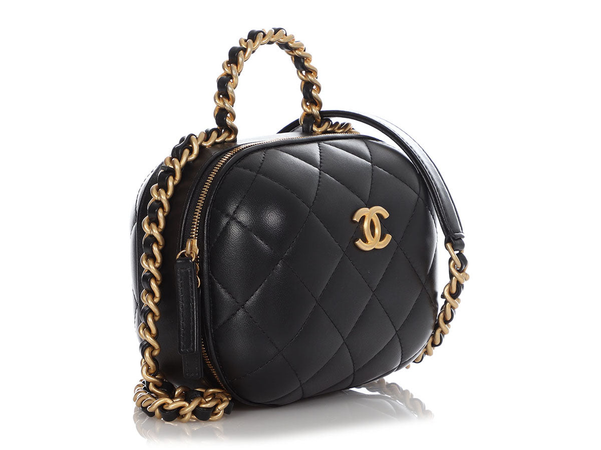 Chanel Small Black Quilted Lambskin Vanity Case Gold Hardware