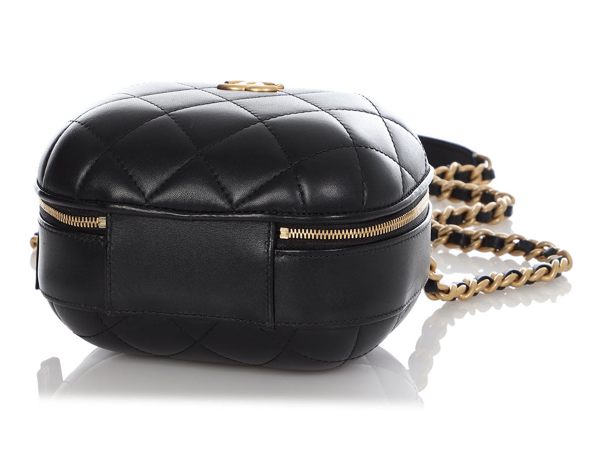 Chanel Lambskin Quilted Small Circular Handle Bag Black