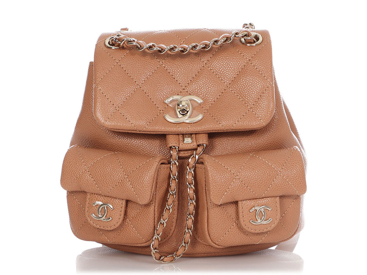 Chanel Mini Camel Part-Quilted Caviar Backpack