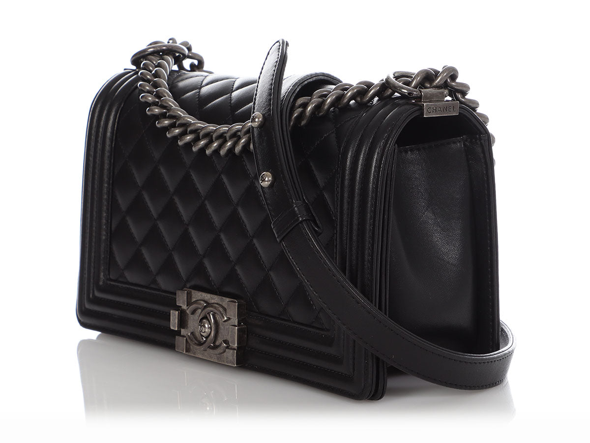 CHANEL Lambskin Quilted Medium Double Flap Black 1210619