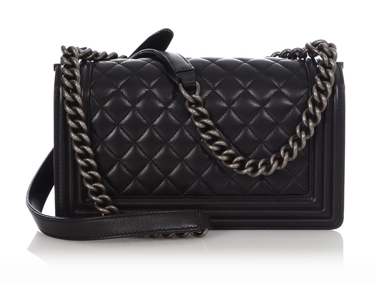 CHANEL Lambskin Quilted Medium Double Flap Black 1210619