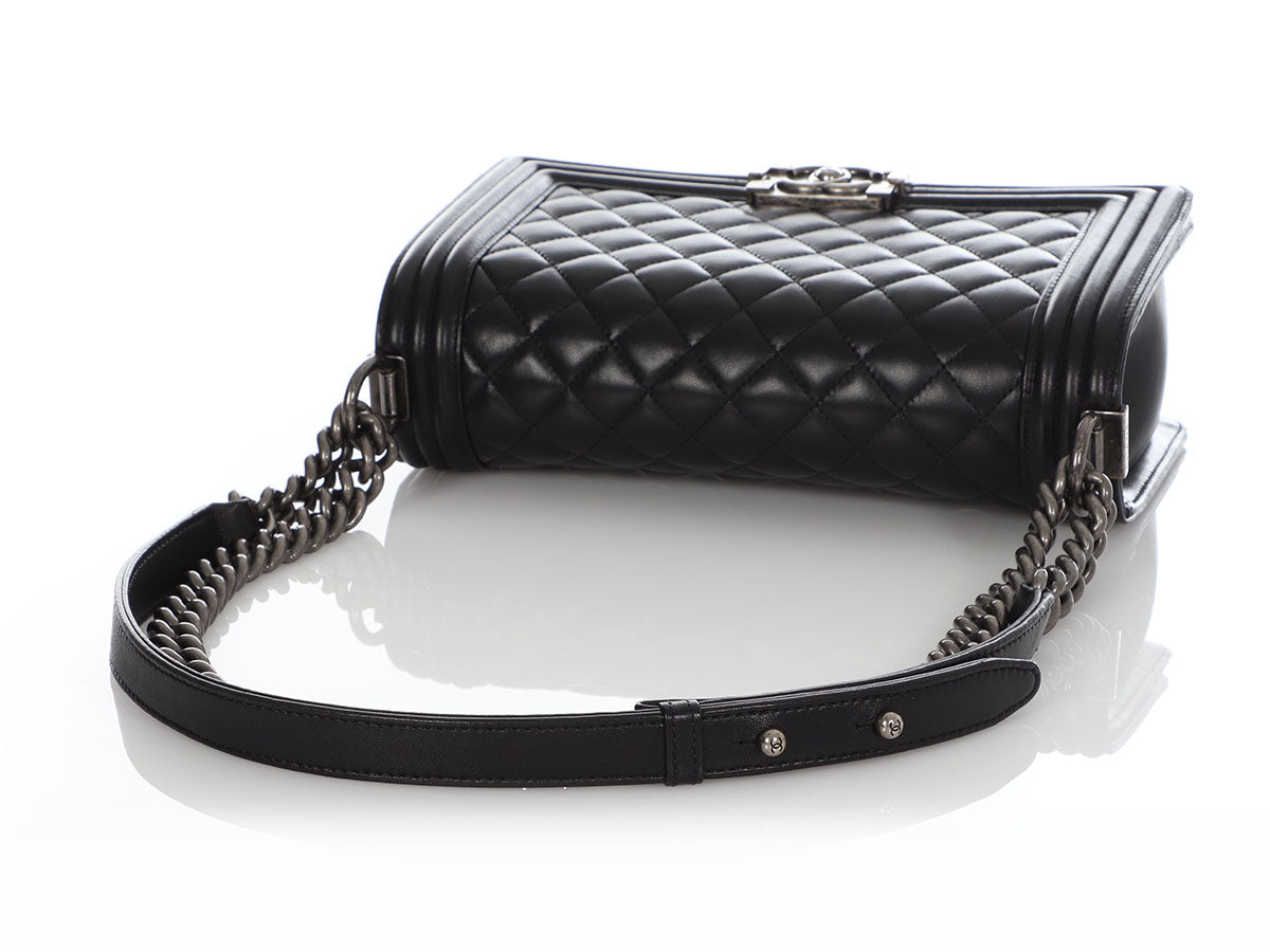 Chanel Boy Large Black Patent Leather Silver