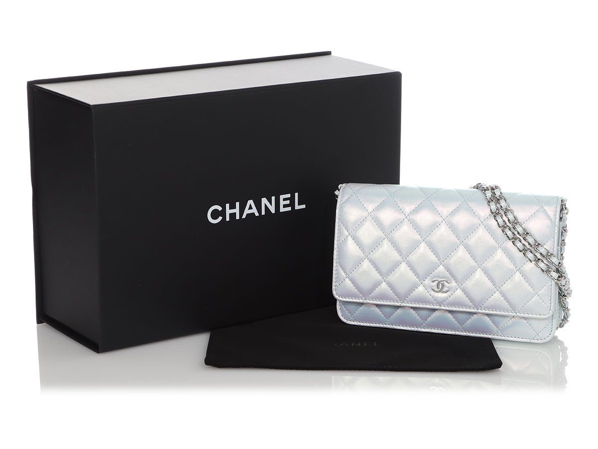 Chanel Light Blue Iridescent Quilted Calfskin Wallet on Chain WOC