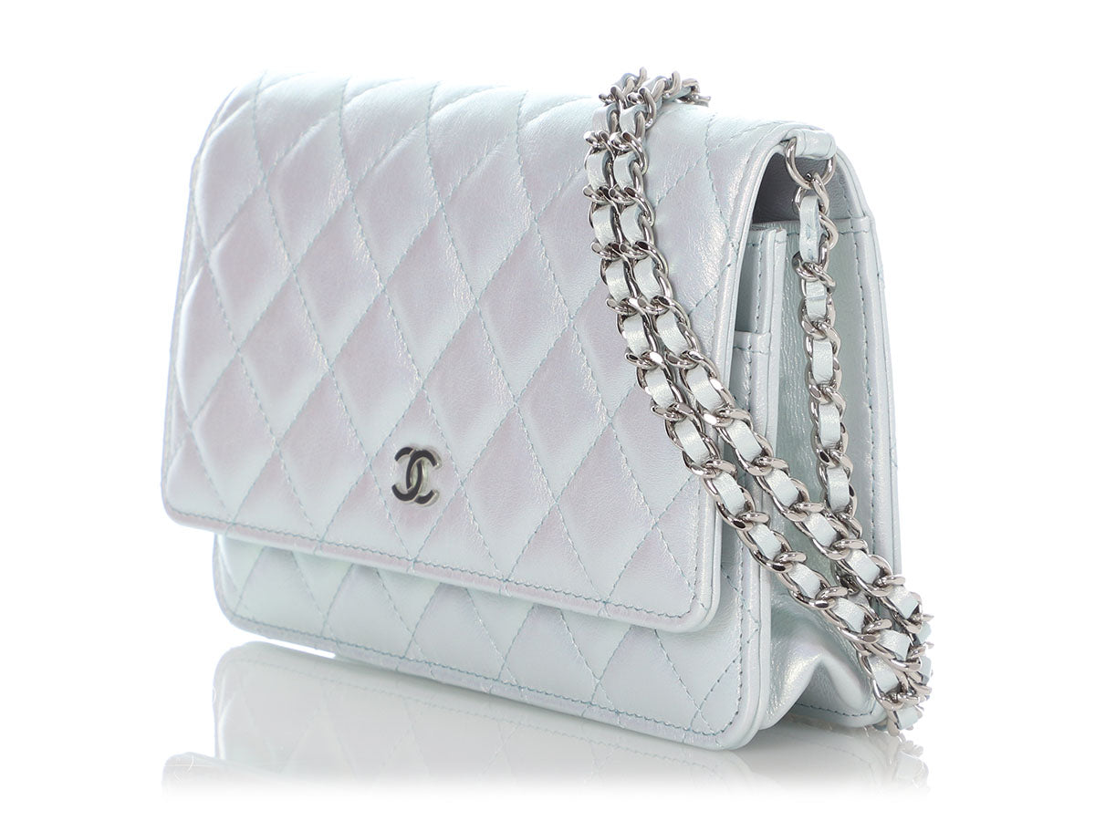 Chanel Light Blue Iridescent Quilted Calfskin Wallet on Chain WOC