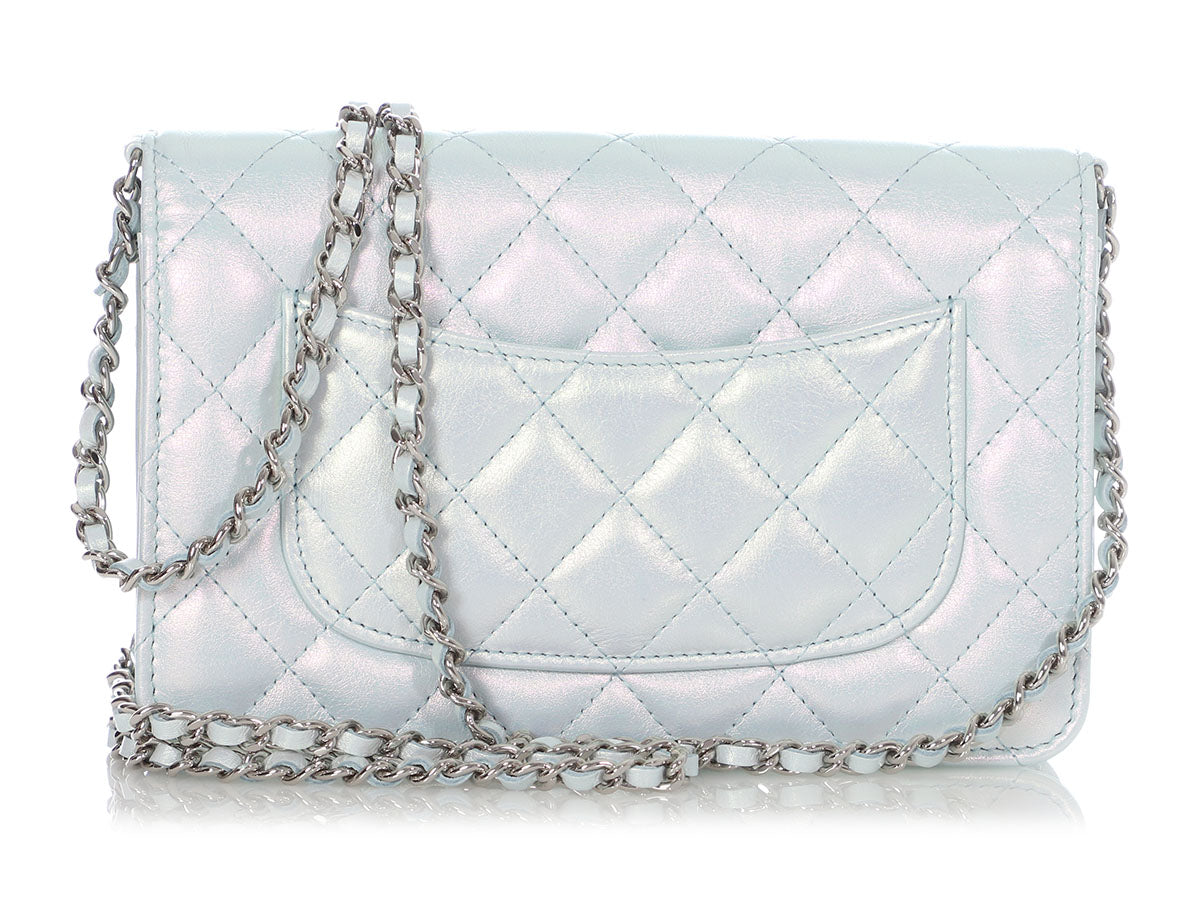 Chanel Light Blue Iridescent Quilted Calfskin Wallet on Chain WOC