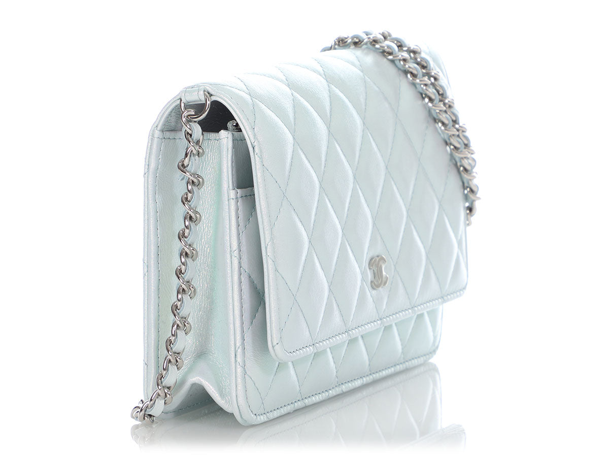 Chanel Light Blue Iridescent Quilted Calfskin Wallet on Chain WOC