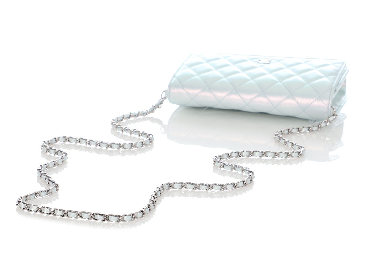 Chanel Light Blue Iridescent Quilted Calfskin Wallet on Chain WOC