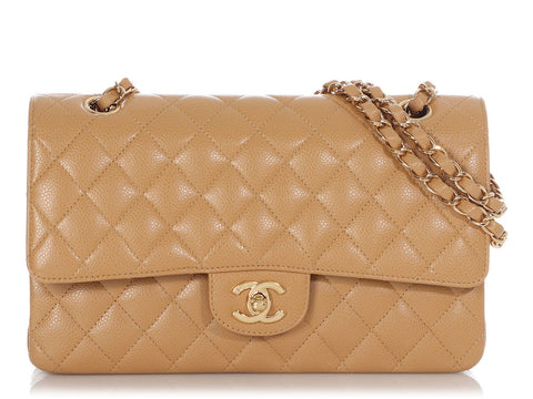 Chanel Medium/Large Beige Quilted Caviar Classic Double Flap