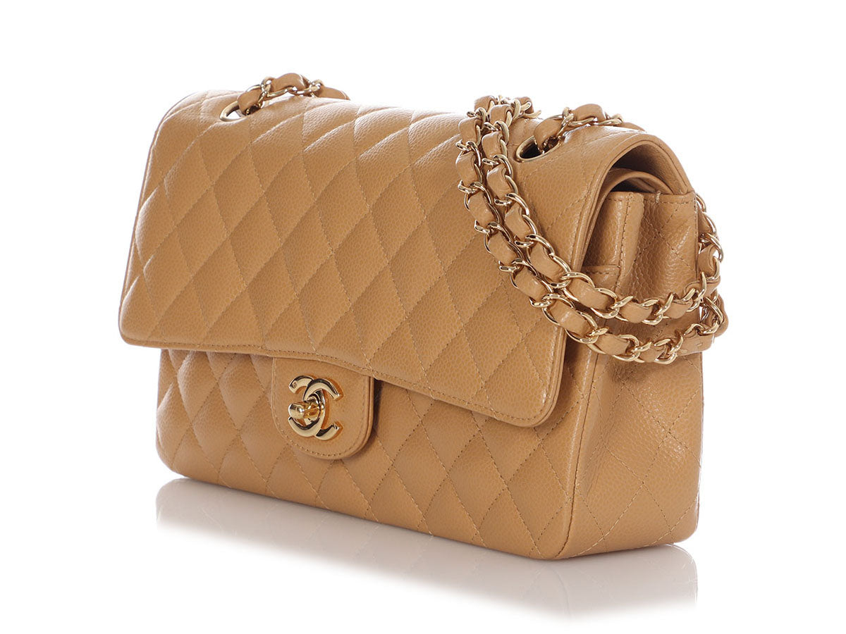 Chanel Medium Classic Double Flap Bag Beige Caviar Gold Hardware