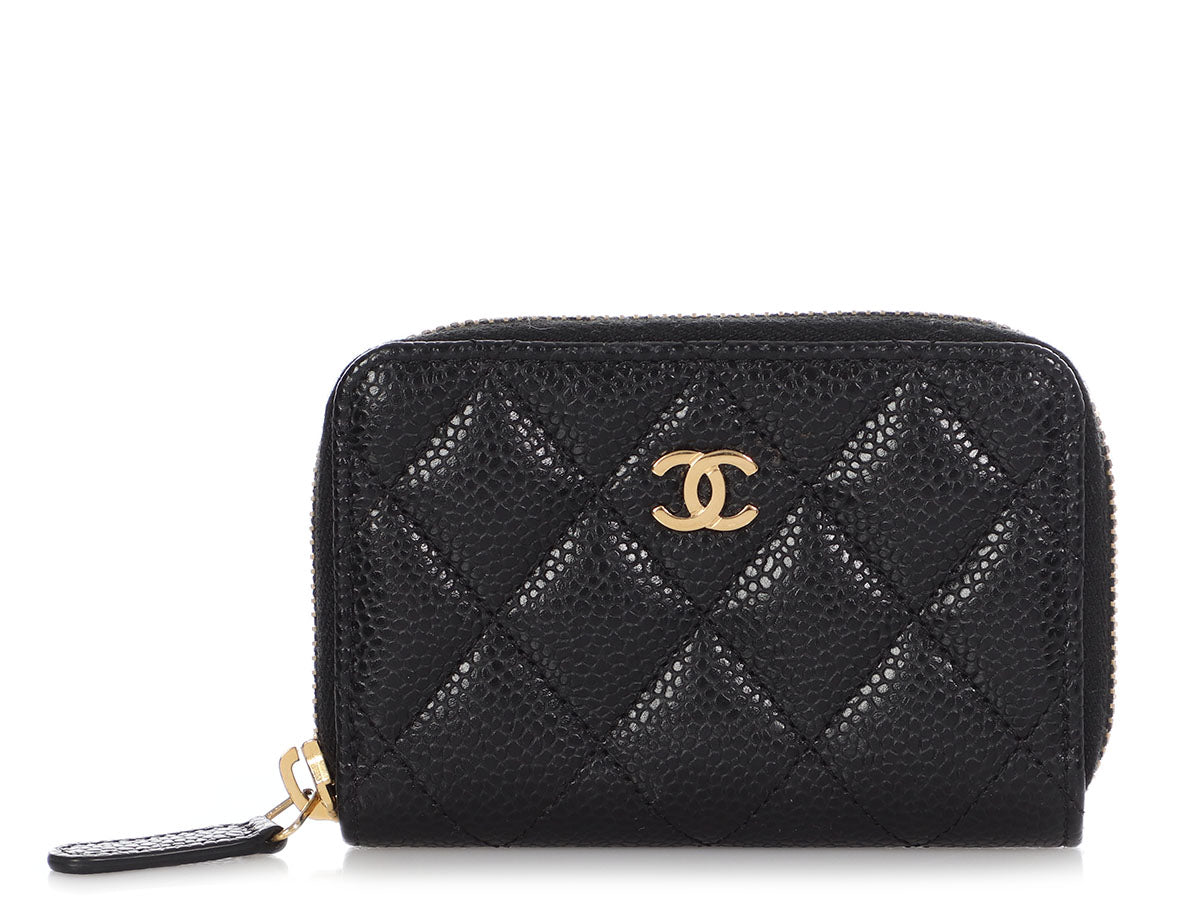 CHANEL Caviar Quilted Zip Around Notebook Agenda Cover Black 356230