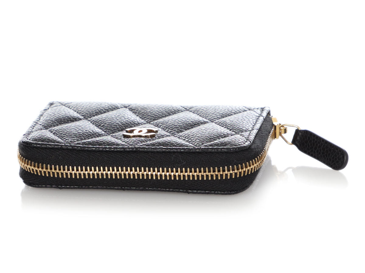 CHANEL Patent Quilted Heart Zipped Coin Purse Black 1244020