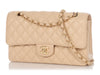 Chanel Medium/Large Beige Quilted Caviar Classic Double Flap