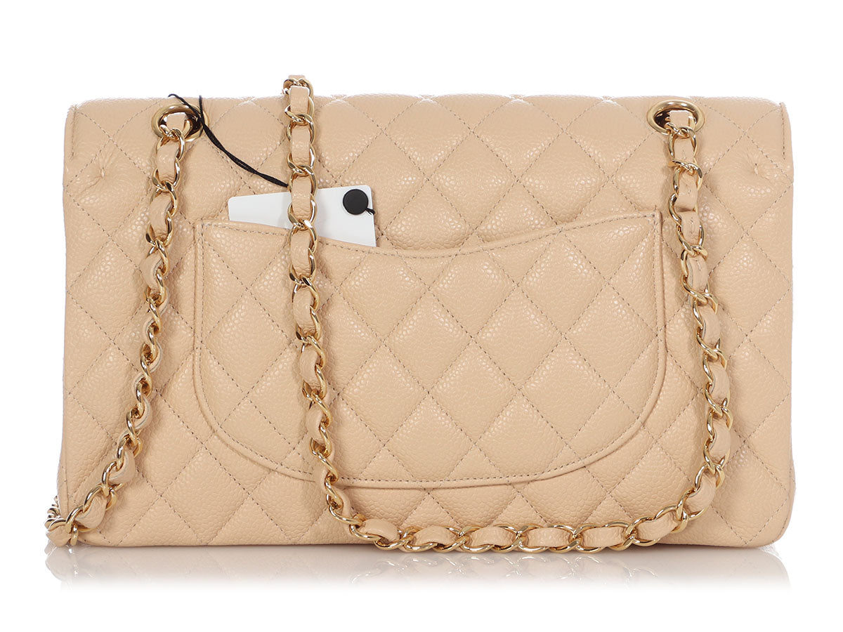 Chanel Small Dark Beige Quilted Caviar Classic Double Flap