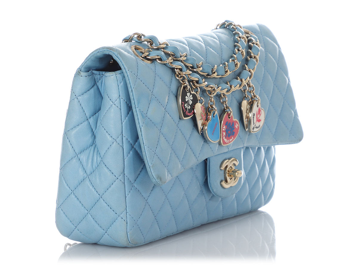 Chanel Heart on chain necklace blue lambskin