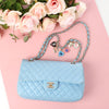 Chanel Medium Blue Quilted Lambskin Valentine Heart Charms Bag