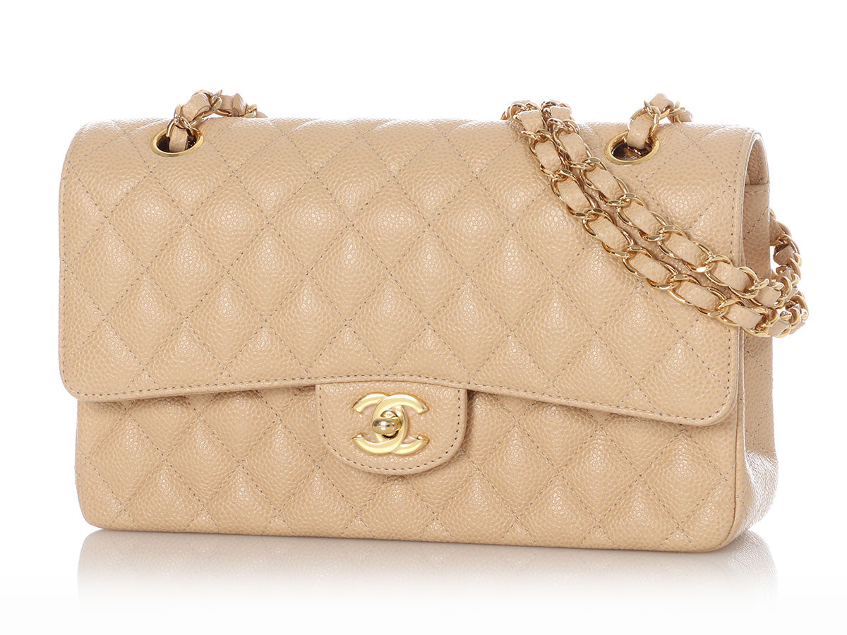 Chanel Medium/Large Beige Quilted Caviar Classic Double Flap by Ann's Fabulous Finds