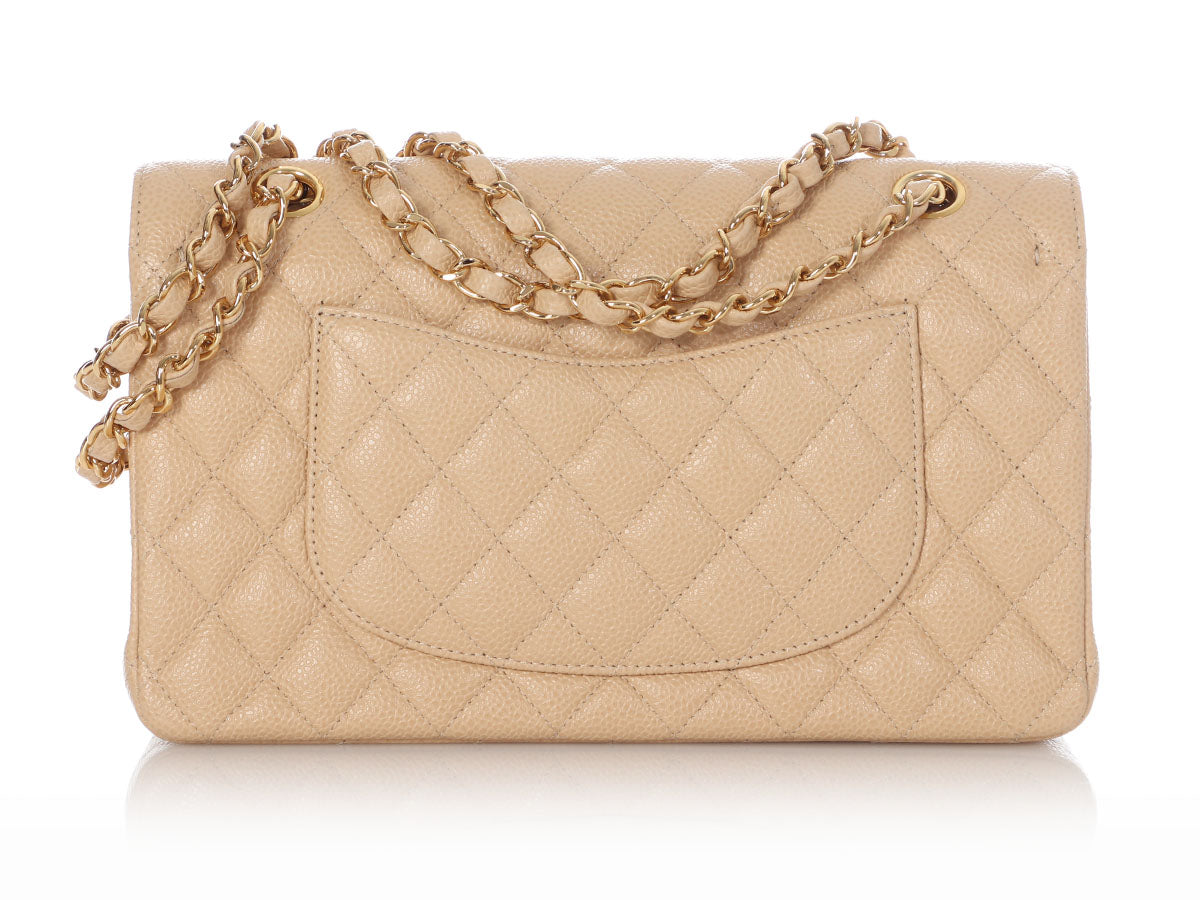 Chanel Medium/Large Beige Quilted Caviar Classic Double Flap