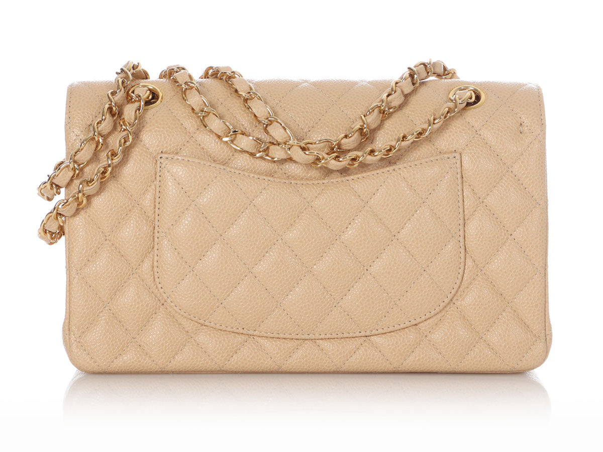 Chanel Medium/Large Beige Quilted Caviar Classic Double Flap by Ann's Fabulous Finds