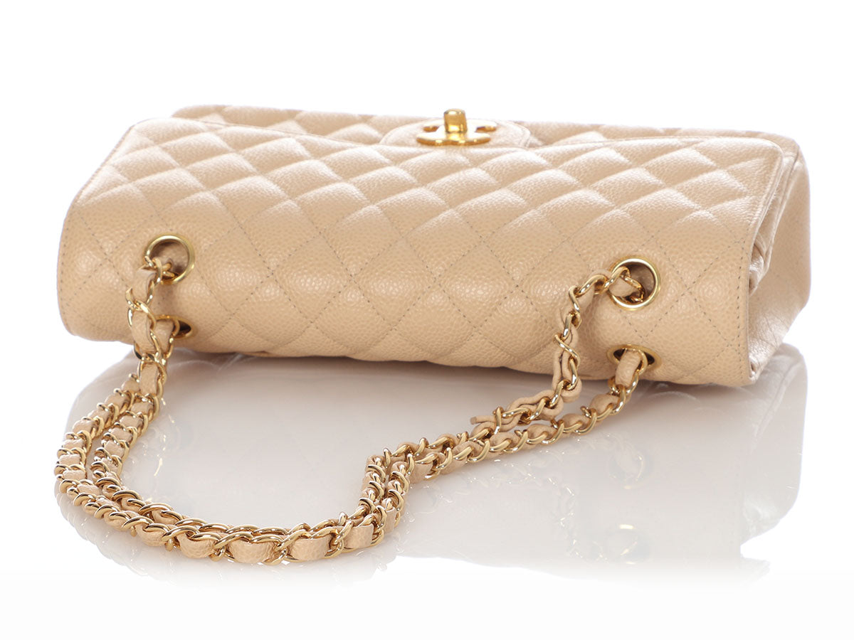 Chanel Medium/Large Beige Quilted Caviar Classic Double Flap by Ann's Fabulous Finds