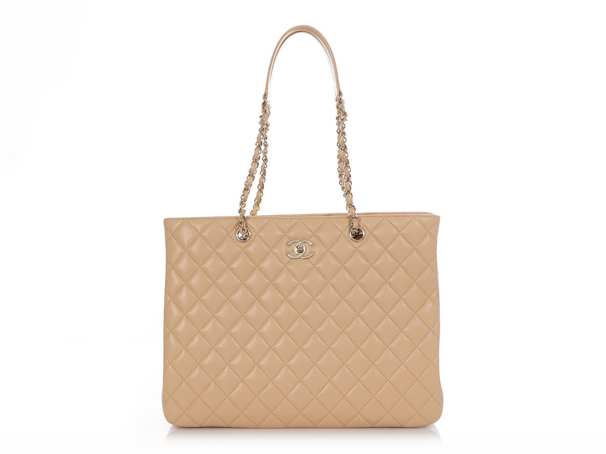 Chanel Large Light Beige Quilted Caviar Shopper