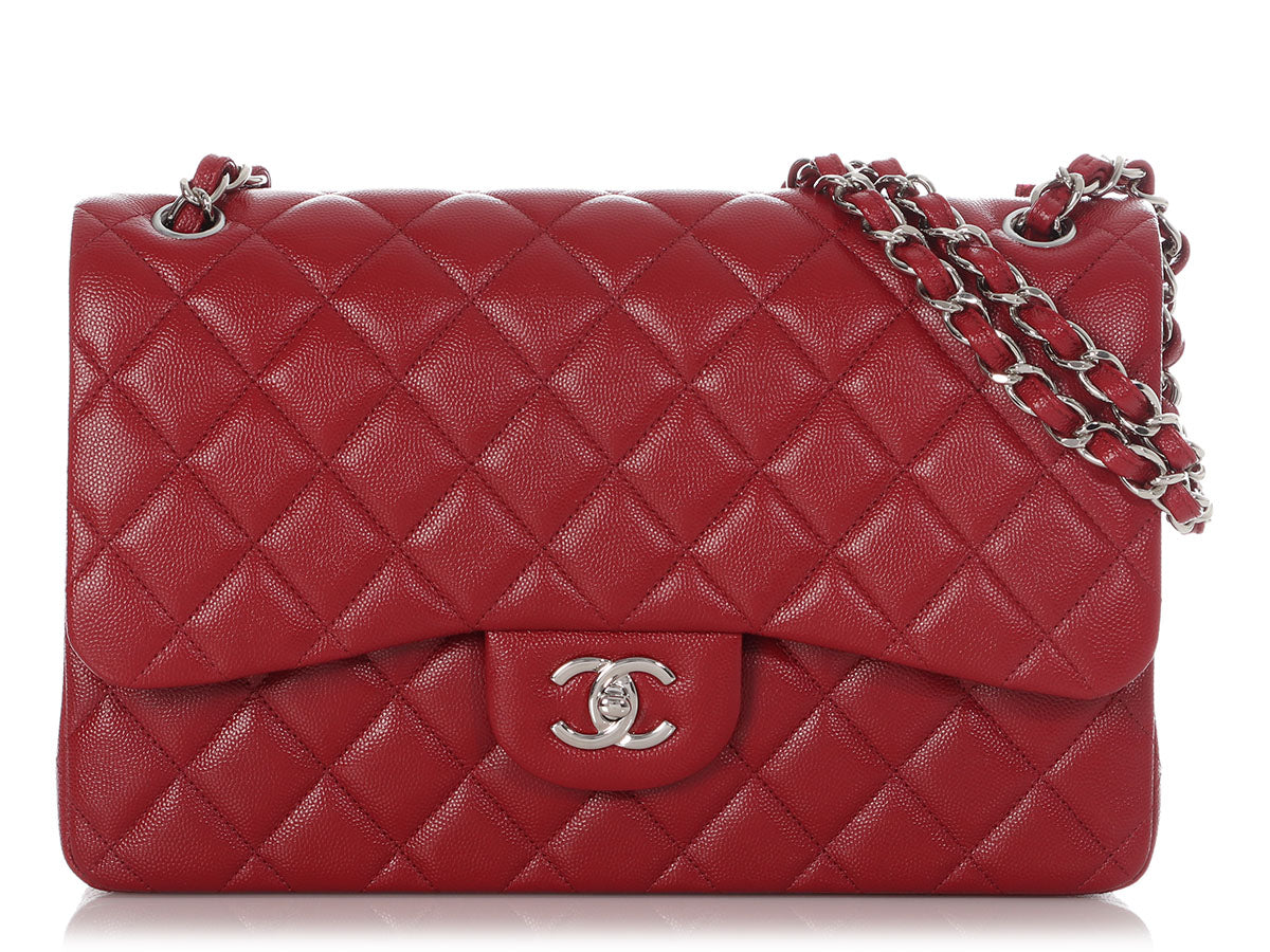 Chanel Jumbo Red Quilted Caviar Classic Double Flap