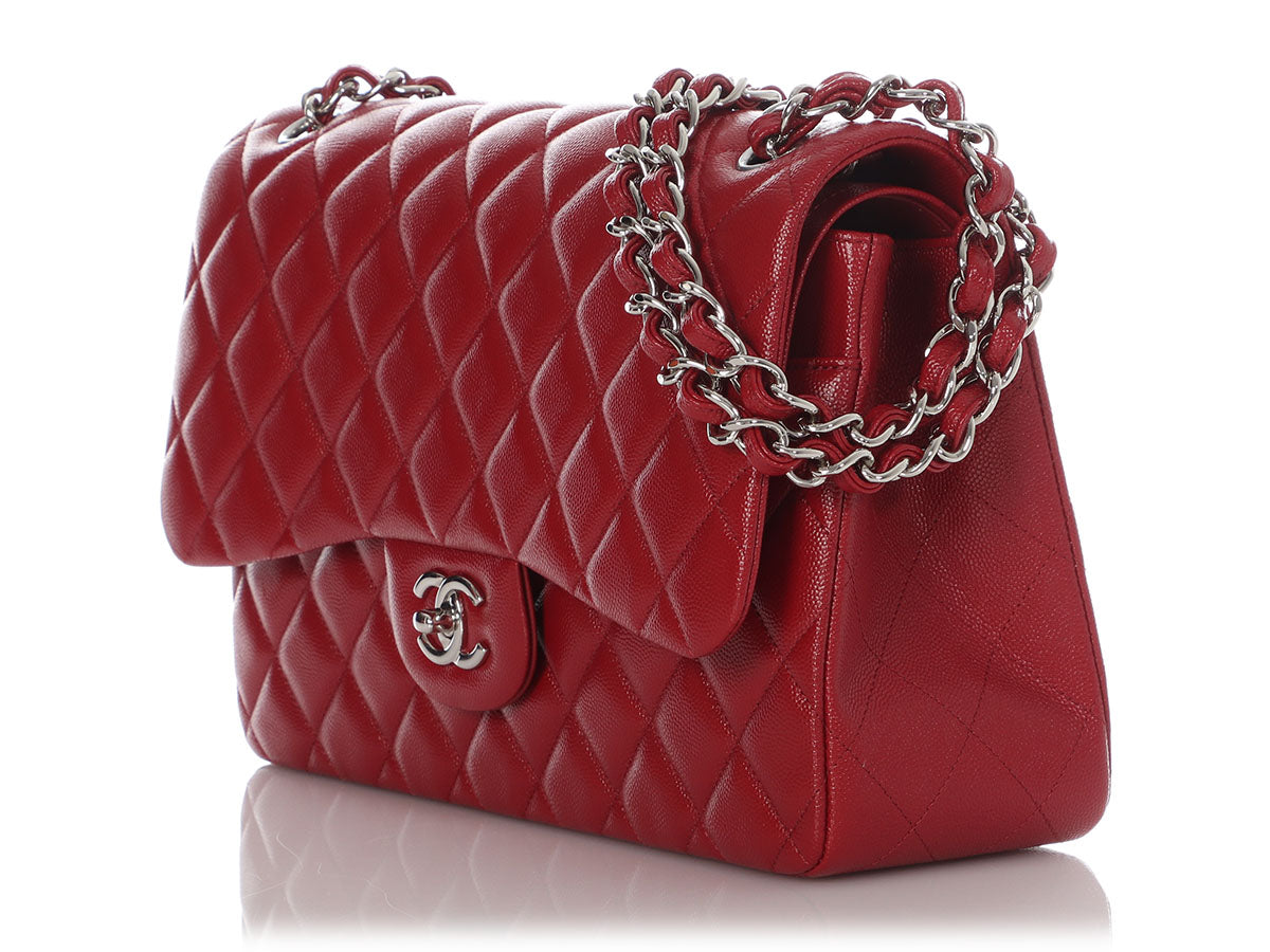 Red Quilted Caviar New Classic Double Flap Jumbo