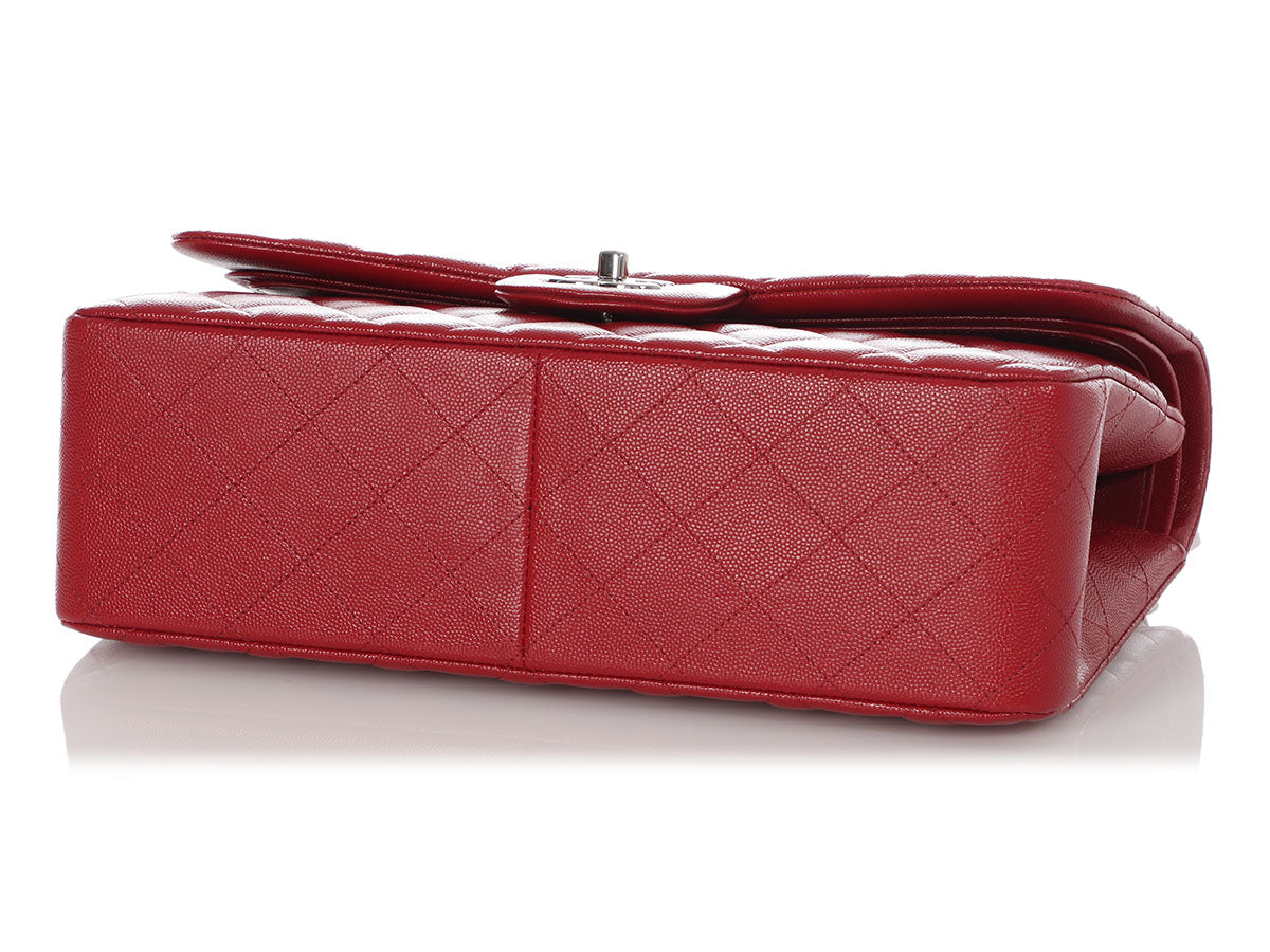 Chanel Red Quilted Caviar Leather Classic Jumbo Double Flap Bag