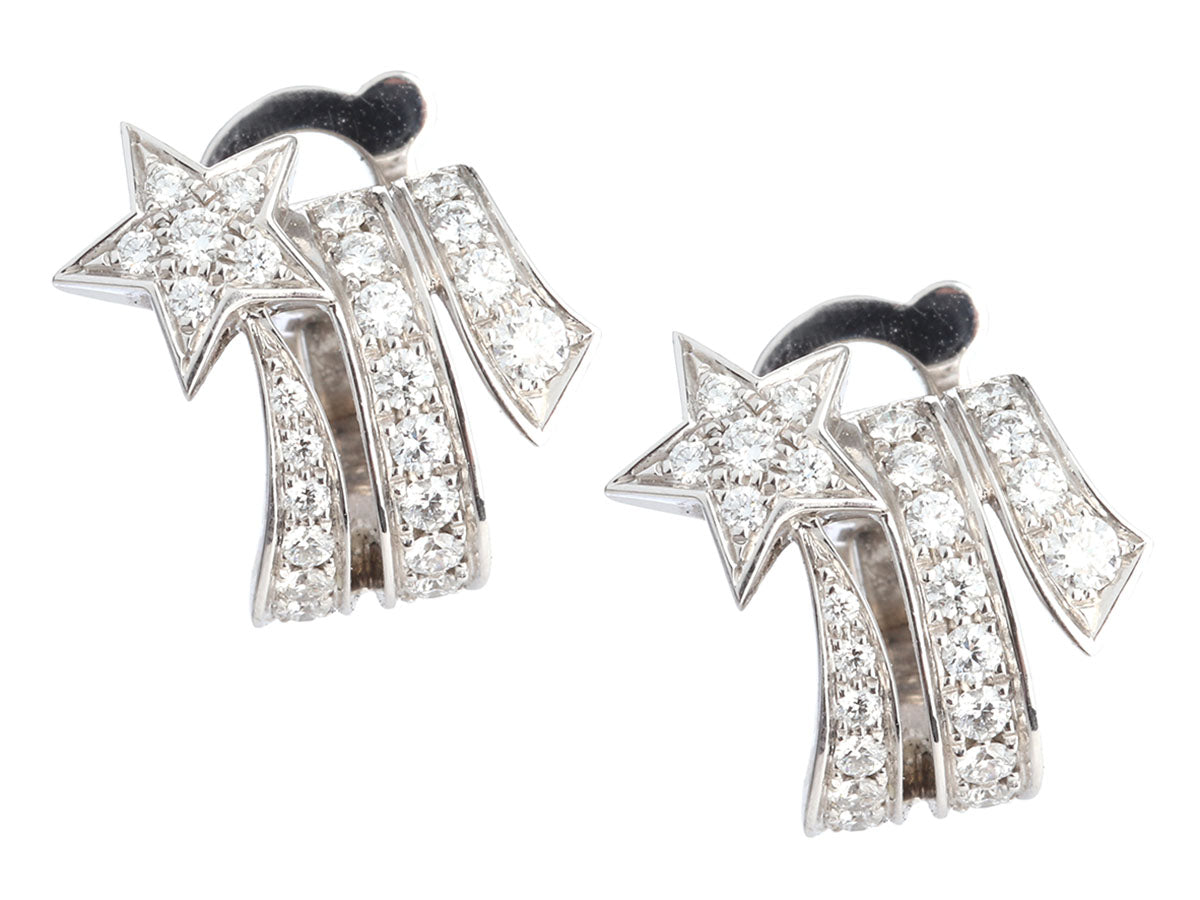 Chanel 18K White Gold Comète Etoile Filante Diamond Pierced Earrings